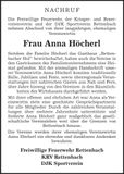 Traueranzeige Anna Höcherl