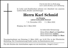 Traueranzeige Karl Schmid
