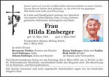 Traueranzeige Hilda Emberger