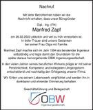 Traueranzeige Manfred Zapf