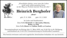 Traueranzeige Heinrich Berghofer