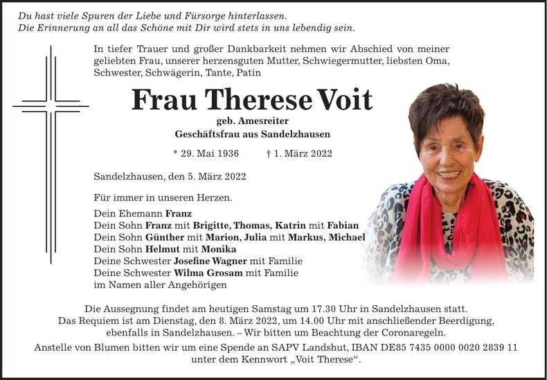Traueranzeige Theres Voit