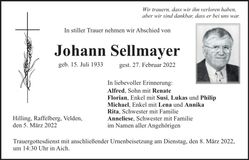 Traueranzeige Johann Sellmayer