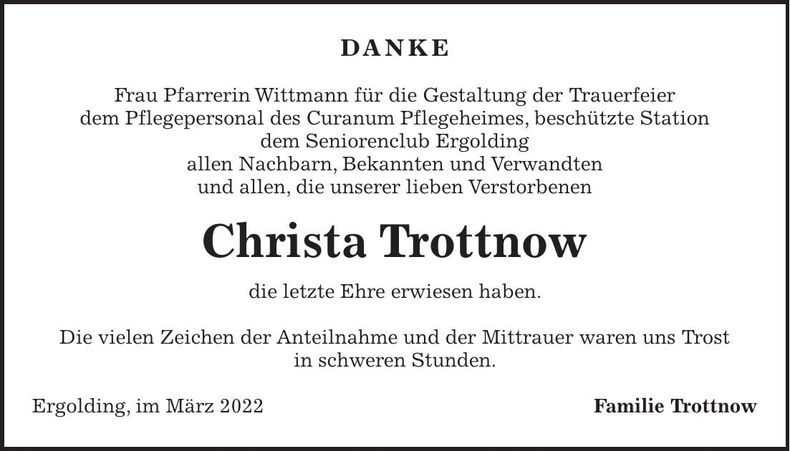 Traueranzeige Christa Trottnow
