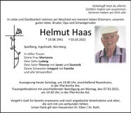 Traueranzeige Helmut Haas