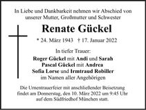 Traueranzeige Renate Gückel