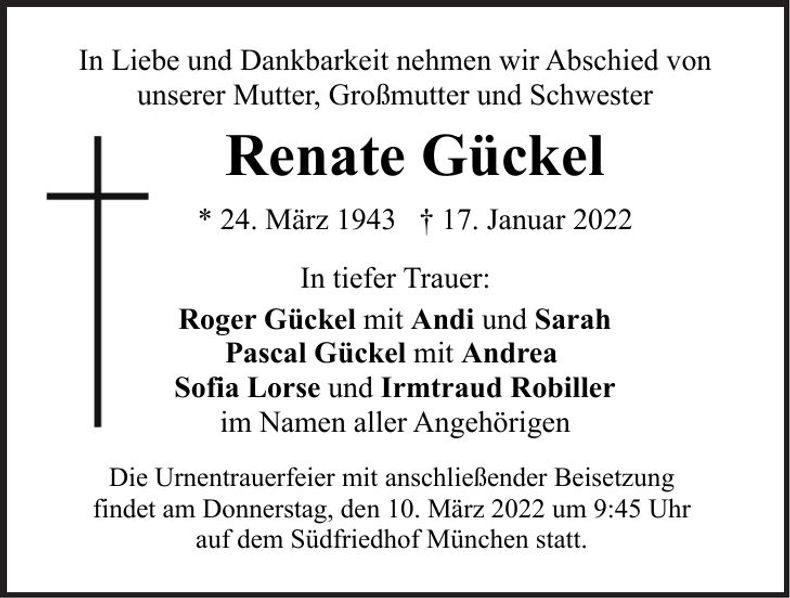 Traueranzeige Renate Gückel