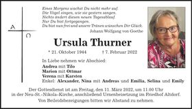 Traueranzeige Ursula Thurner