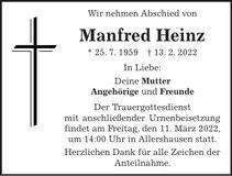 Traueranzeige Manfred Heinz