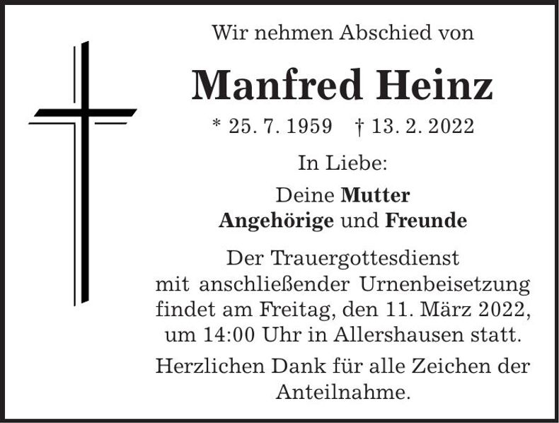 Traueranzeige Manfred Heinz