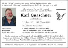 Traueranzeige Karl Quaschner