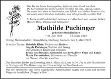 Traueranzeige Mathilde Puchinger