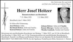 Traueranzeige Josef Heitzer