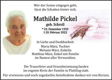 Traueranzeige Mathilde Pickel