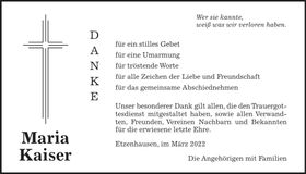 Traueranzeige Maria Kaiser