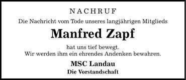 Traueranzeige Manfred Zapf