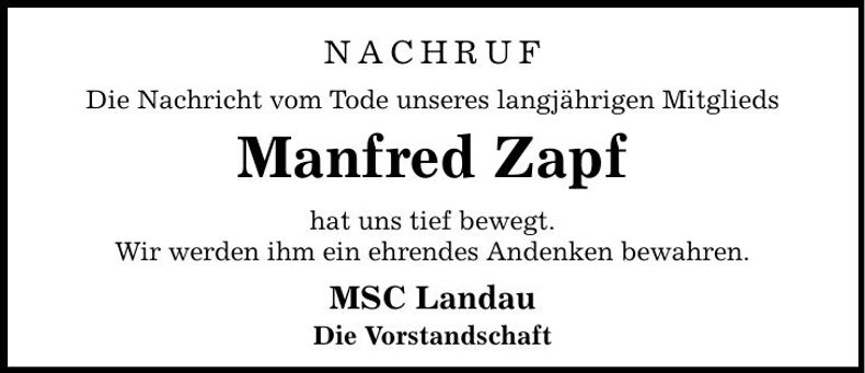 Traueranzeige Manfred Zapf
