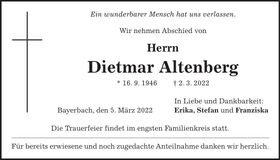 Traueranzeige Dietmar Altenberg