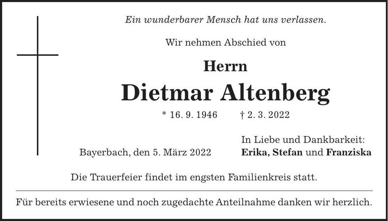 Traueranzeige Dietmar Altenberg