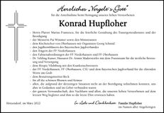 Traueranzeige Konrad Hupfloher