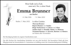 Traueranzeige Emma Brunner