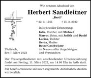Traueranzeige Herbert Sandleitner