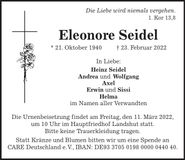 Traueranzeige Eleonore Seidel
