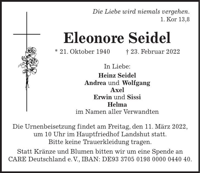 Traueranzeige Eleonore Seidel