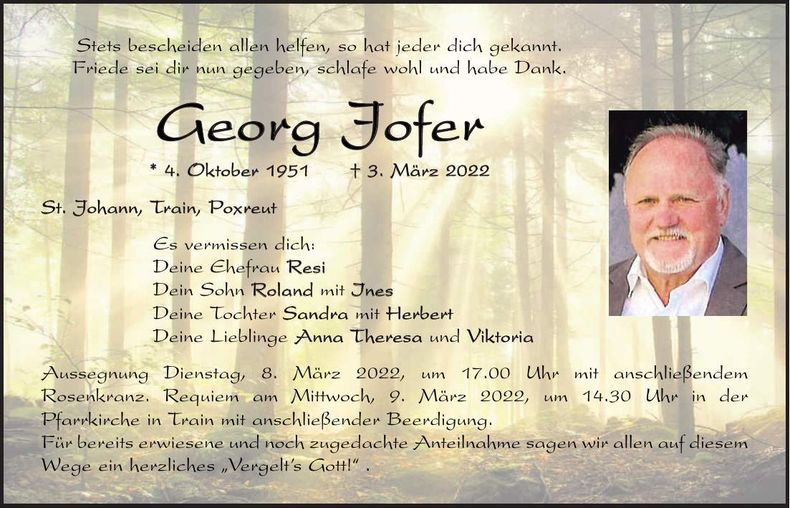 Traueranzeige Georg Jofer