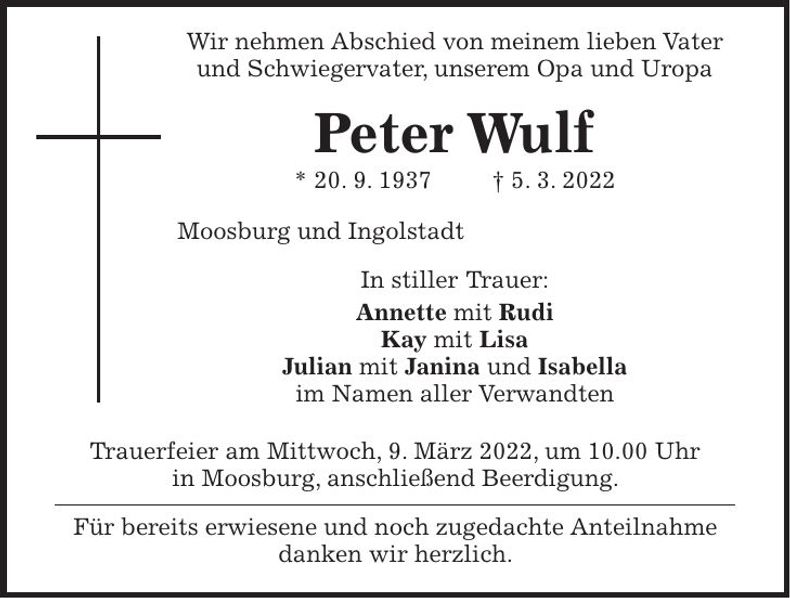 Traueranzeige Peter Wulf