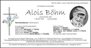 Traueranzeige Alois Böhm