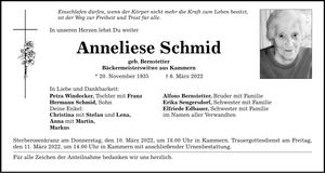 Traueranzeige Anneliese Schmid