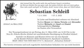 Traueranzeige Sebastian Schleiß