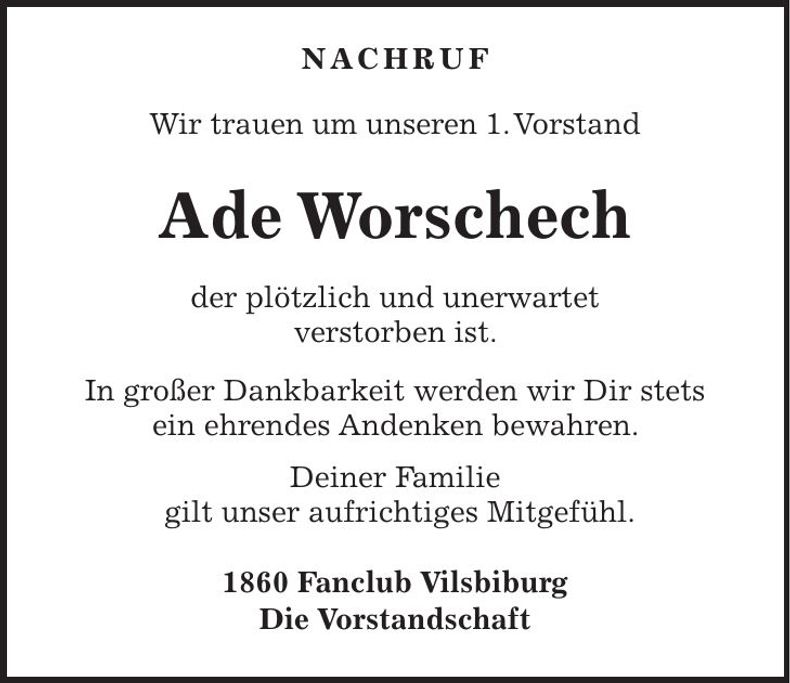 Traueranzeige Ade Worschech