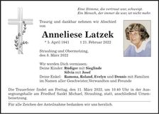 Traueranzeige Anneliese Latzek