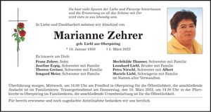 Traueranzeige Marianne Zehrer