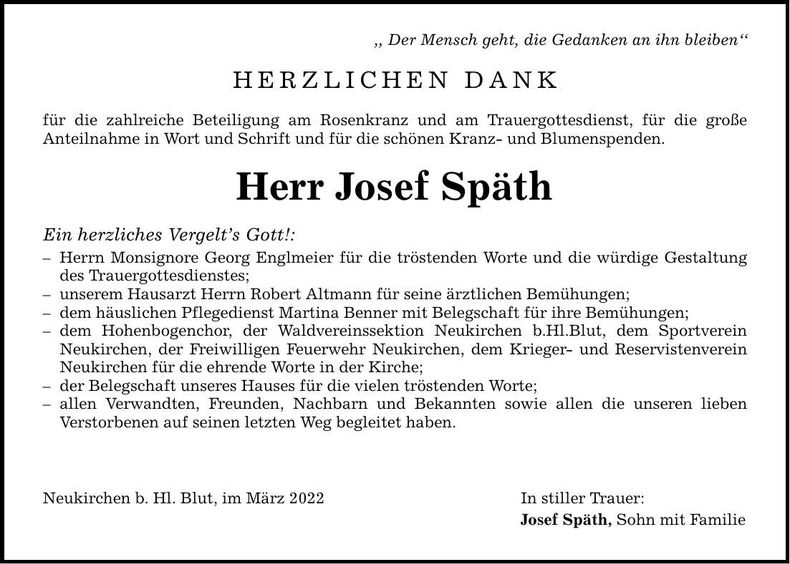 Traueranzeige Josef Späth
