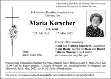 Traueranzeige Maria Kerscher