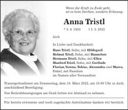 Traueranzeige Anna Tristl