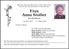 Traueranzeige Anna Stoiber