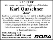 Traueranzeige Karl Quaschner