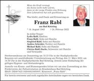 Traueranzeige Franz Rabl
