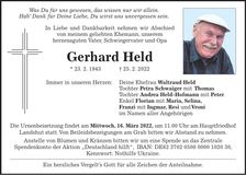 Traueranzeige Gerhard Held