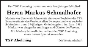 Traueranzeige Markus Schmalhofer