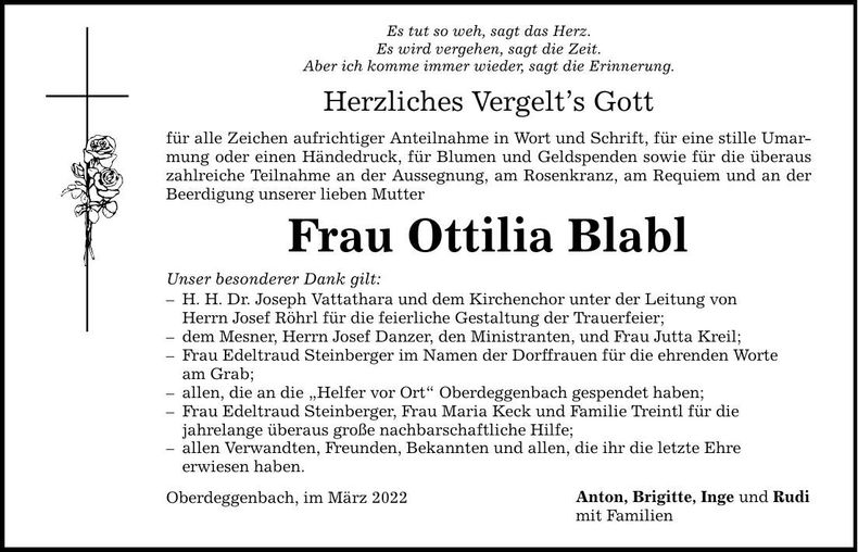 Traueranzeige Ottilia Blabl