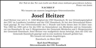 Traueranzeige Josef Heitzer