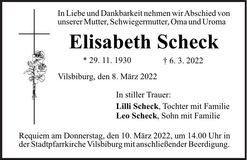 Traueranzeige Elisabeth Scheck