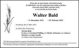 Traueranzeige Walter Bald