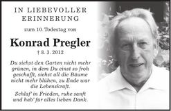 Traueranzeige Konrad Pregler