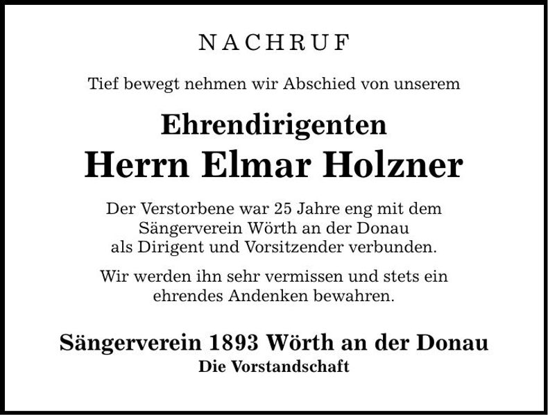 Traueranzeige Elmar Holzner